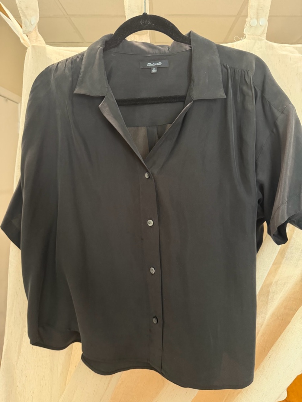 Madewell Black Short-Sleeve Silk Button-Up Shirt